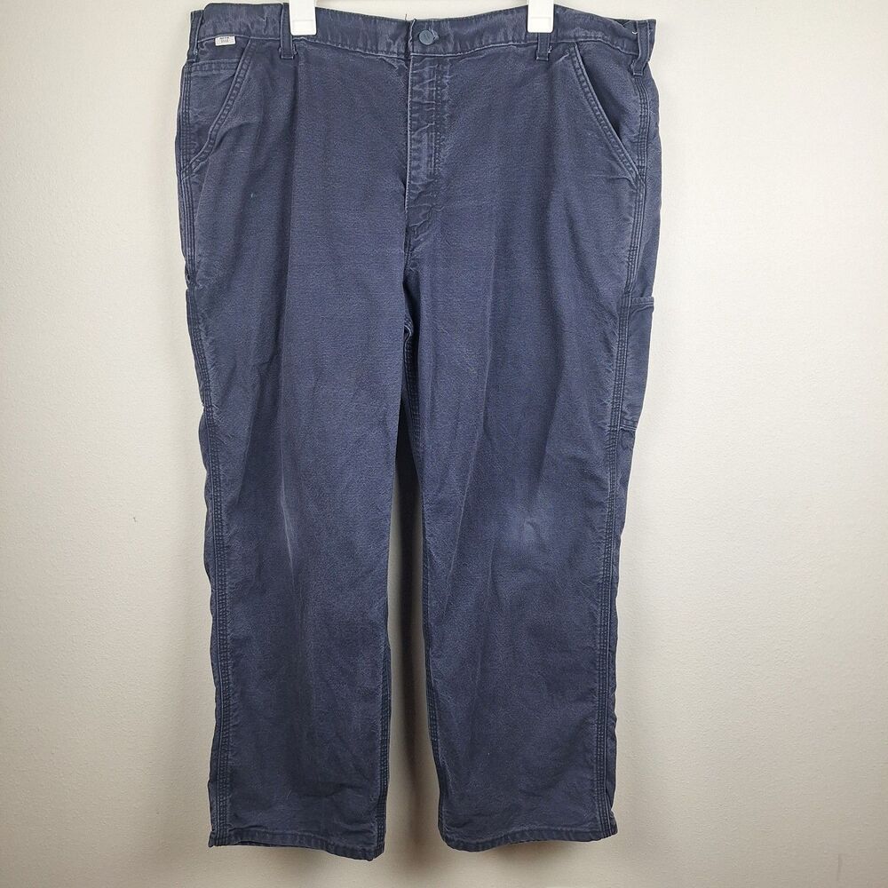 Carhartt FR Canvas Work Pants Dungaree Cargo Navy Blue Mens 42x30 Fire CAT2